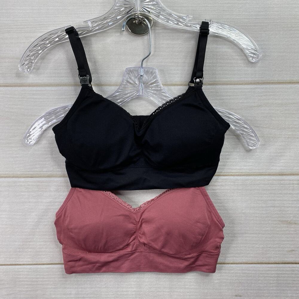 Lot of 2 Under Control Maternity Nursing Bras Womens S Pink & Black Lace Trim